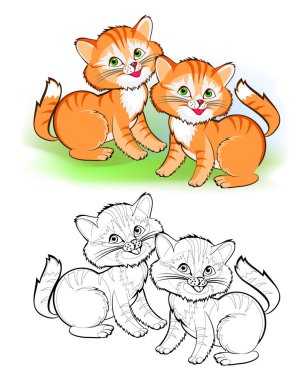 Boyama kitabı için sayfa. İki oyuncak kedi resmi var. Çocuk egzersiz kitabı için basılabilir çalışma tablosu. Online eğitim. Düz çizgi film vektörü. Çocuklar için Hayvanlar.