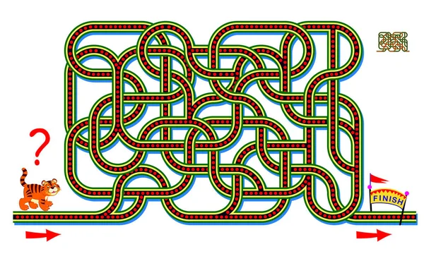 Logikai Puzzle Játék Labirintus Gyerekeknek Felnőtteknek Segíts Kis Tigris Megtalálni — Stock Vector