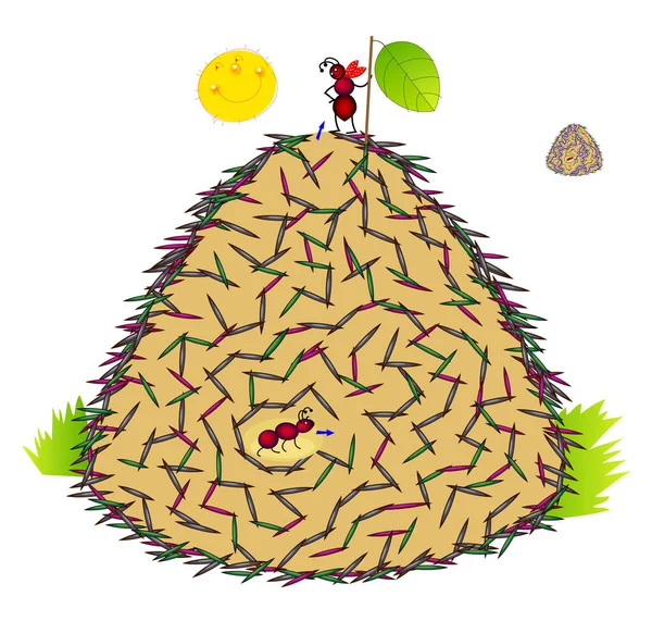 儿童和成人的逻辑迷宫游戏 帮助蚂蚁走出蚁丘 去找路儿童智力测试手册的工作表 智商测试在网上玩卡通画 — 图库矢量图片