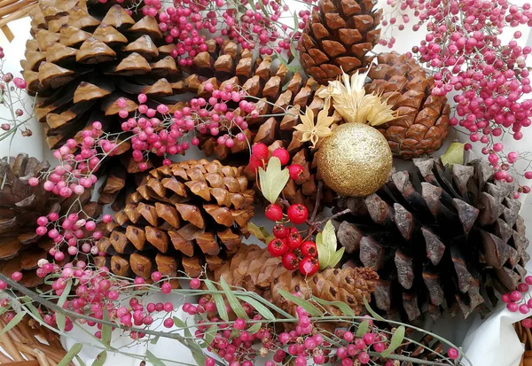 Weihnachts Und Neujahrskarte Mit Ananas Und Beeren — Stockfoto