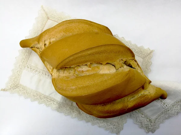 Pão Feito Mão Toalha Mesa Renda — Fotografia de Stock