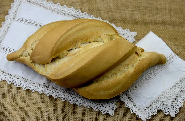 Pão Feito Mão Guardanapo Renda — Fotografia de Stock