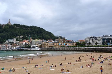 La Concha beach, San Sebastian, İspanya, yalnızca içerik kullanımı,