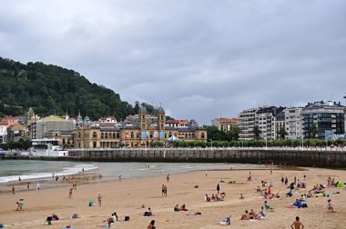 La Concha beach, San Sebastian, İspanya, yalnızca içerik kullanımı,