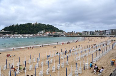 La Concha beach, San Sebastian, İspanya, yalnızca içerik kullanımı,