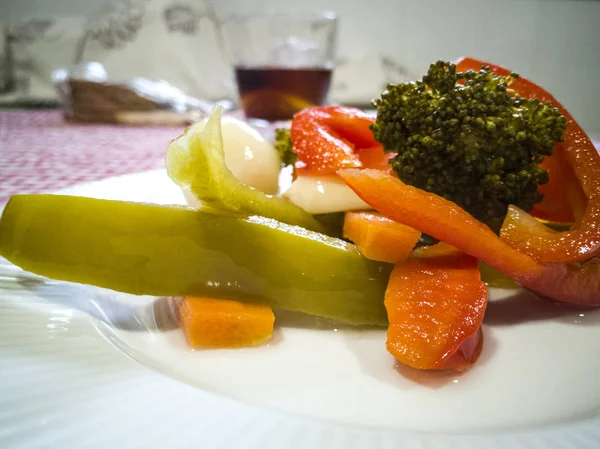 marinated vegetables on table to eat