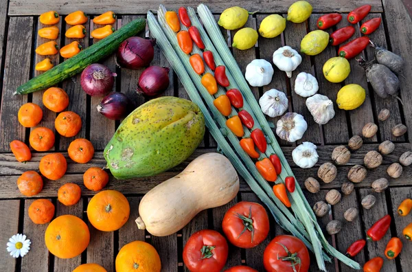 Varied Vegetables Wooden Table — Stock Photo, Image