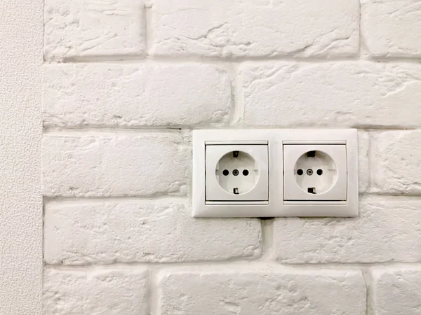 Decorative White Bricks Two Wall Plugs Wall — Stock Photo, Image