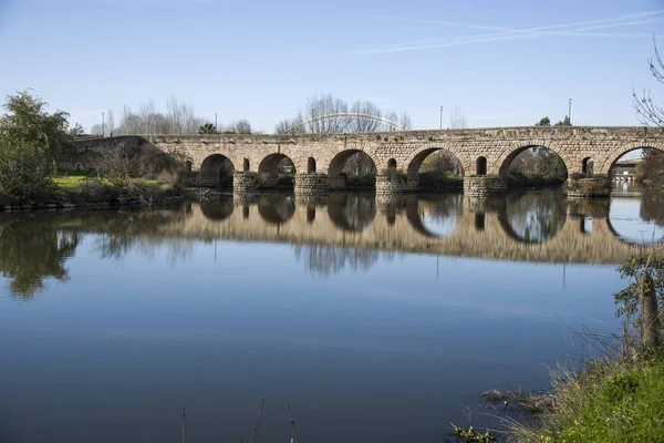 Vista Ponte Romana Sobre Guadiana Mérida Espanha — Fotografia de Stock