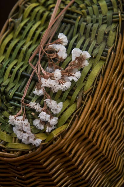 柳条篮倒置和干花 — 图库照片