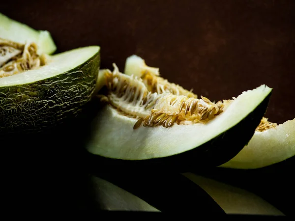 Melone Mit Samen Aus Nächster Nähe Schneiden — Stockfoto