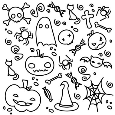 Cadılar Bayramı kutlama öğeleri dekor desen siyah ve beyaz