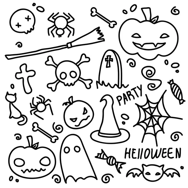 Halloween Elementos Celebração Decoração Padrão Conjunto Preto — Vetor de Stock