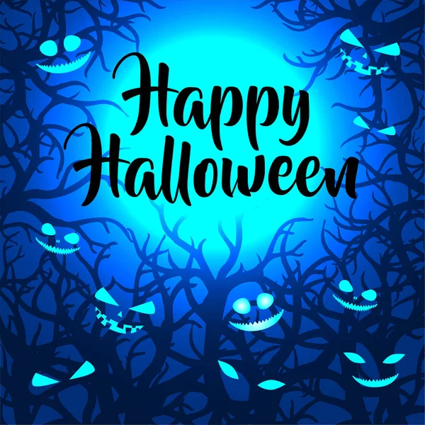 Kaart Achtergrond Blauw Happy Halloween — Stockvector