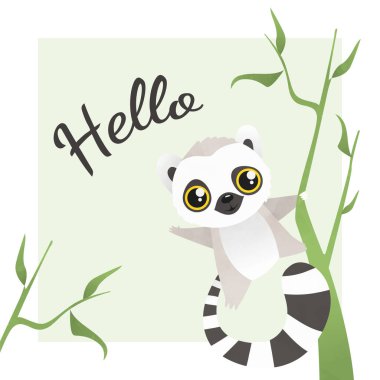 Lemur hayvan bebek kartı illüstrasyonu