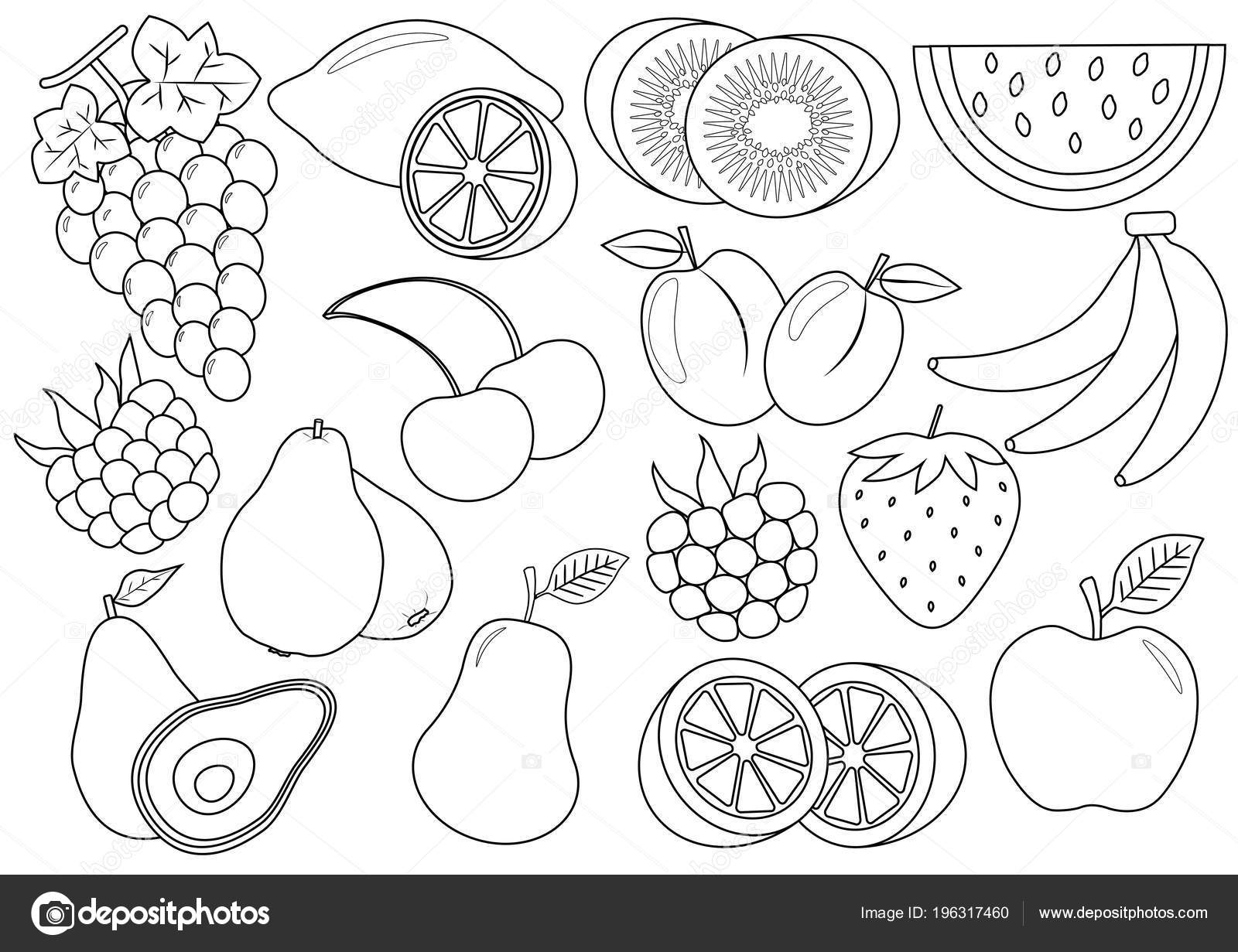 Foto De Stock Frutas Desenho Para Colorir Livro, Royalty-Free