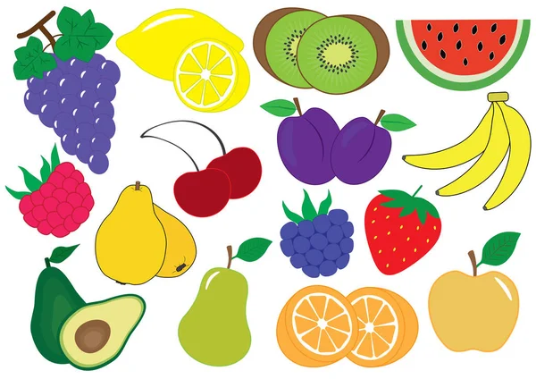 Φρούτα Και Μούρα Καρτούν Σύνολο Εικονίδια Εικονογράφηση Διάνυσμα — Διανυσματικό Αρχείο