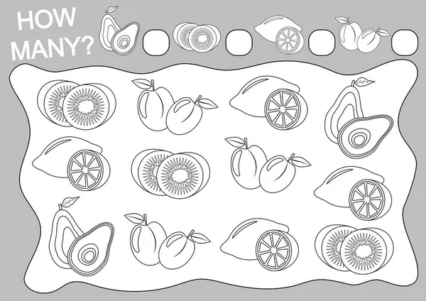 Zählen Sie Wie Viele Früchte Und Färben Sie Sie Malbuch — Stockvektor