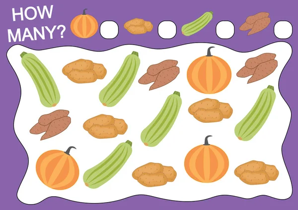 Lernspiel Für Vorschulkinder Zählen Sie Wie Viele Objekte Von Gemüse — Stockvektor