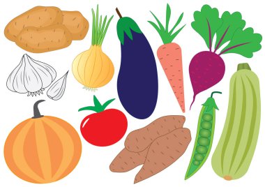 Sebze çizgi film seti, simgeler. Vektör çizim