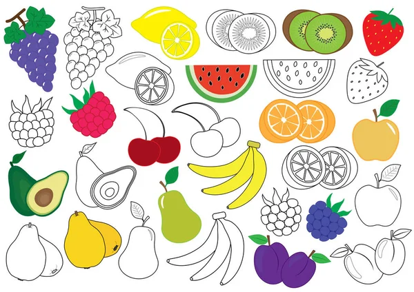 Frutas Bayas Libro Para Colorear Juego Educativo Para Niños Ilustración — Vector de stock