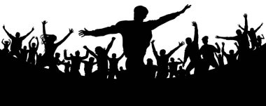 Müzik Festivali. Parti, konser, dans, eğlenceli. İnsanlar siluet vektör kalabalık. Neşeli gençlik. Tezahürat kitleye. El alkış. Sporseverler