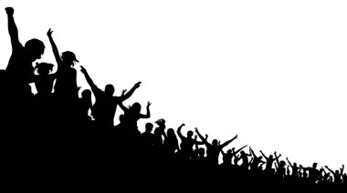 Futbol kalabalık, tezahürat fan, vektör siluet arka plan. Basketbol, hokey, Beyzbol Stadyumu seyirci