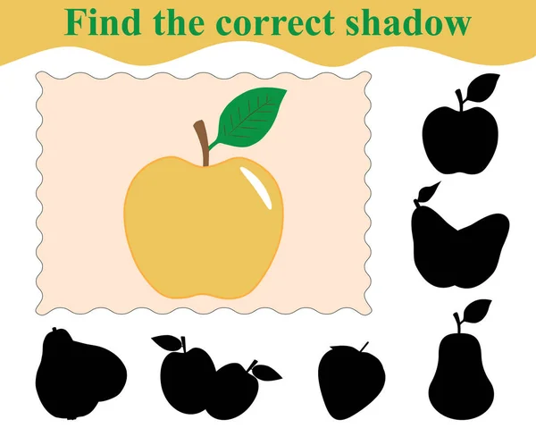 アップルの正しい影を見つけます 子供のためのゲーム ベクトル図 — ストックベクタ