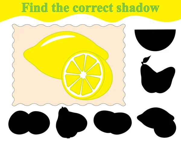 Juego Para Niños Encuentra Sombra Correcta Limones Educación Ilustración Vectorial — Archivo Imágenes Vectoriales