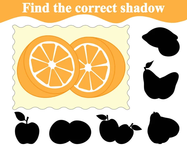 Encuentra Sombra Correcta Naranja Educación Juego Para Niños Ilustración Vectorial — Archivo Imágenes Vectoriales