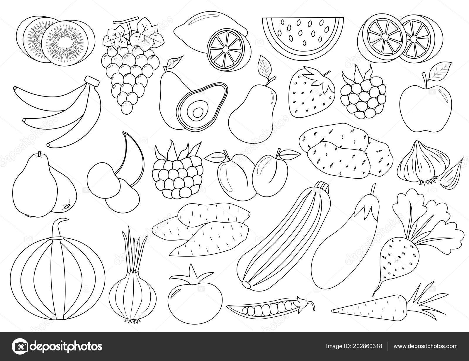 Foto De Stock Frutas Desenho Para Colorir Livro, Royalty-Free