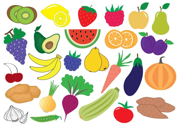 Dibujos Animados Frutas Bayas Verduras Icono Listos Ilustración Vectorial — Vector de stock