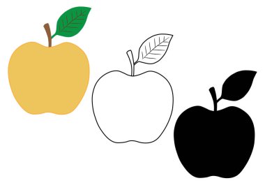 Apple üç sürümlerinde: renk, siyah ve beyaz, siluet. Kutsal kişilerin resmi, vektör çizim.