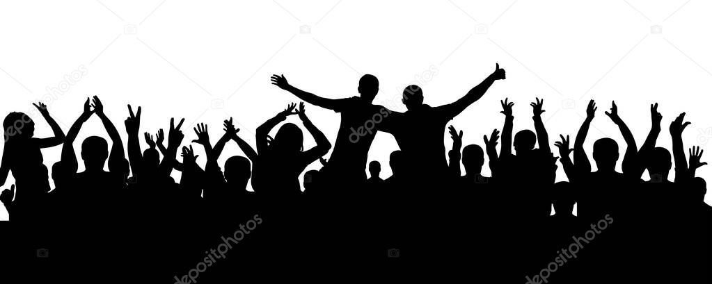 Crowd of people applauding silhouette. Cheerful audience, vector