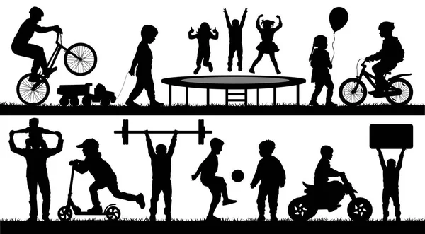 Infancia Niños Diferentes Eventos Niños Jugando Aire Libre Conjunto Vectores — Vector de stock