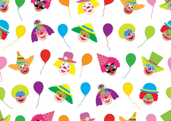 Visages Clowns Ballons Fond Vacances Modèle Sans Couture Illustration Vectorielle — Image vectorielle