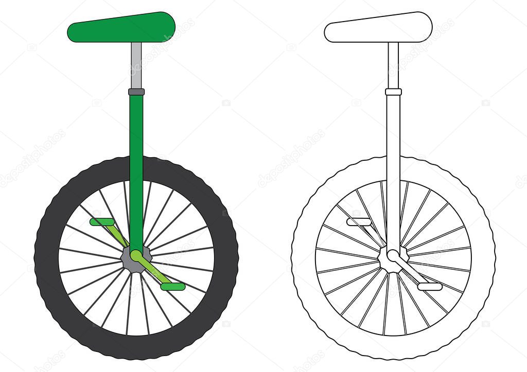 Unicycle, coloring page. Vector illustration.