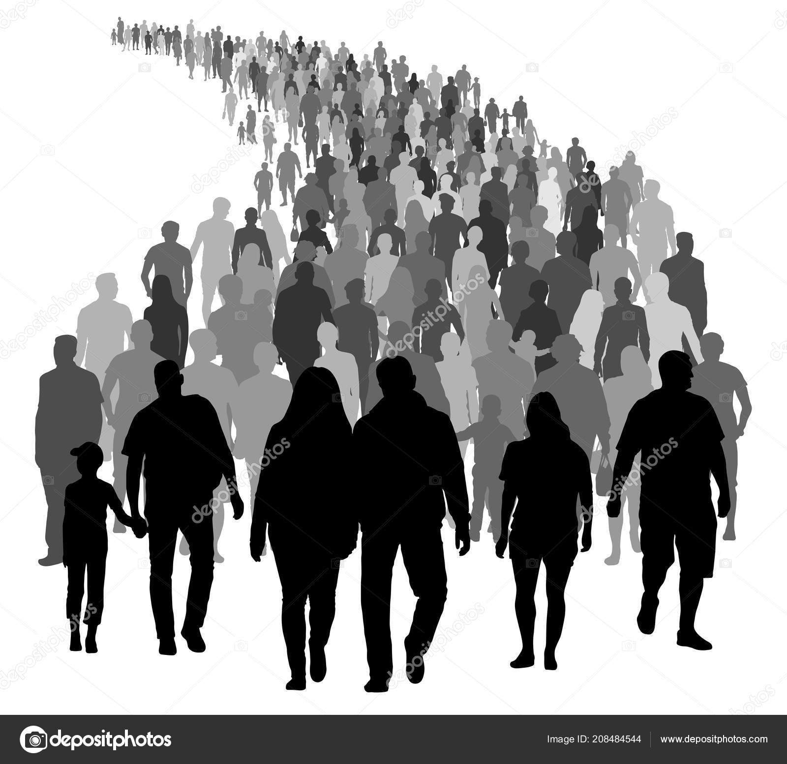 Big Crowd People Moving Silhouette Vector Stock Vector Image by