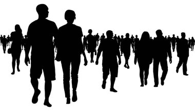 Crowd of people walking silhouette clipart