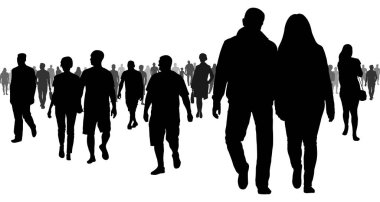 Crowd of people going to a meeting silhouette clipart