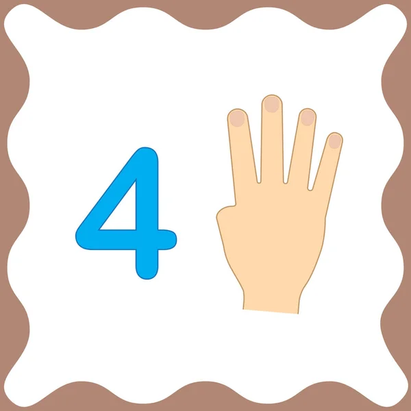 Αριθμό Τέσσερις Εκπαιδευτική Κάρτα Μαθαίνουν Μετρούν Δάχτυλα Του Χεριού Μαθηματικά — Διανυσματικό Αρχείο