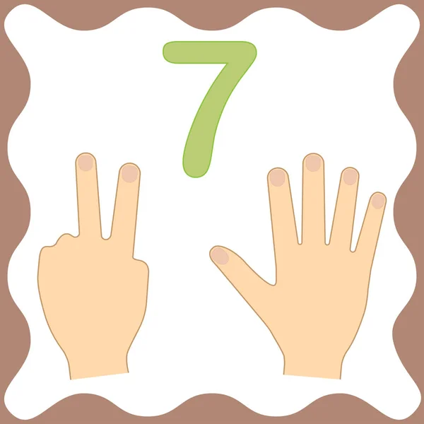 Номер Сім Освітня Картка Підрахунок Навчання Пальцями Рук Математика Векторні — стоковий вектор
