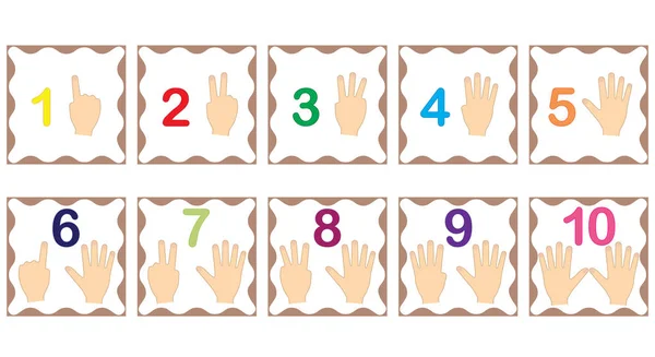 Learning Numbers Mathematics Fingers Hand Flash Cards Numbers Set Game — Stock Vector