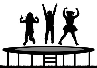 Atlama trambolin, siluet, vektör çocuklar