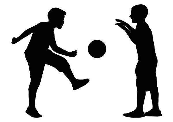 Los Niños Juegan Pelota Fútbol Silueta Vector — Archivo Imágenes Vectoriales