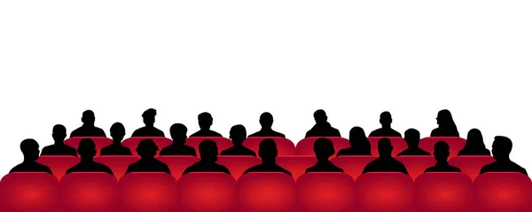 Cine Público Teatro Multitud Personas Auditorio Vector Silueta Espectadores — Archivo Imágenes Vectoriales