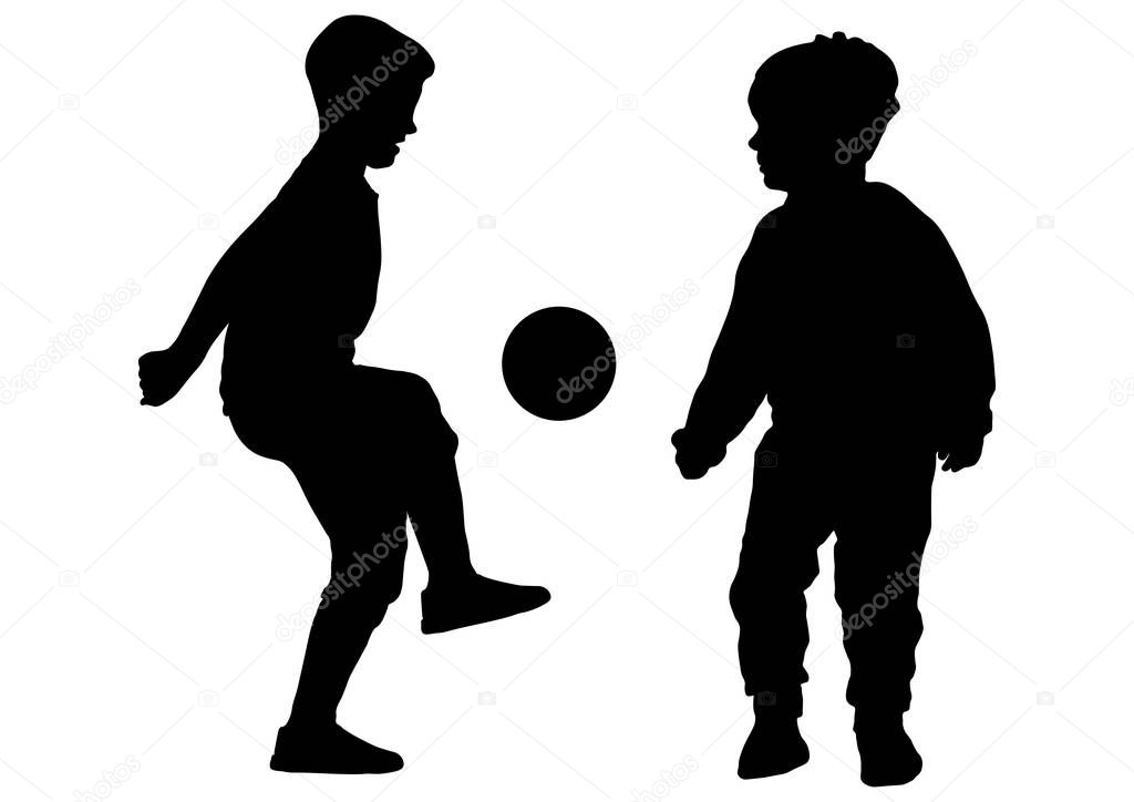 Boys play in ball (football), silhouette, vector