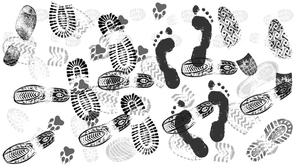 Footprint Shoes Road Crowds People Isolated Silhouette Vector Trace Sole — Stock Vector