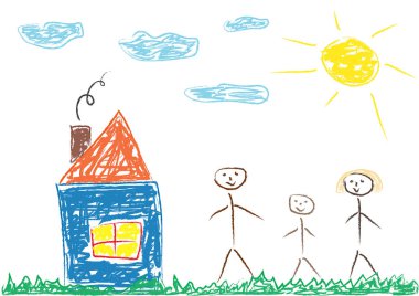 İki çocuk ve ev ile Aile Çocuk resmi