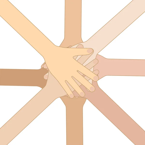 パーム さまざまな国籍の団結の手のひらの上 ベクトル図 — ストックベクタ